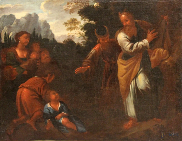 Pier Francesco Mola (1612 - 1666) seguace di, Davide con Arone, olio su tela 57,5x74,5 cm.