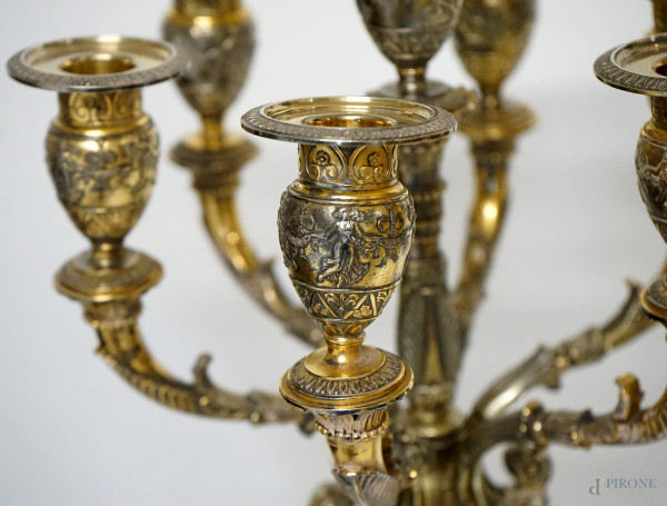 Coppia di candelabri in argento, Francia, Argentiere Paul Canaux, fine XIX-inizi XX secolo, cm h ...