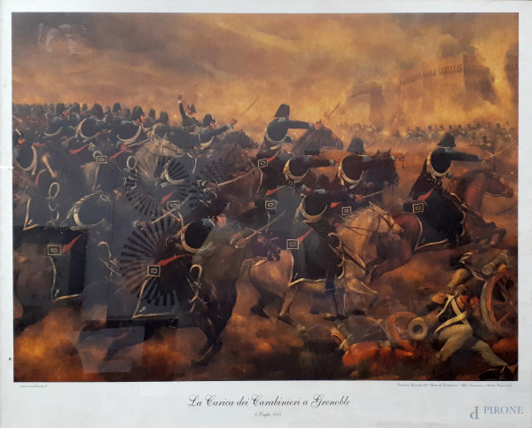 Alberto Spagnoli (1946) La Carica di Grenoble, manifesto celebrativo del Comando Generale dell’Arma dei Carabinieri, cm 70x87