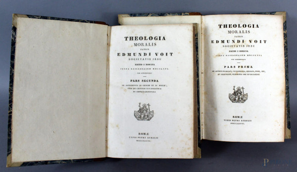 Lotto di due libri Theologia Moralis di Edmundi Voit, Roma 1837.