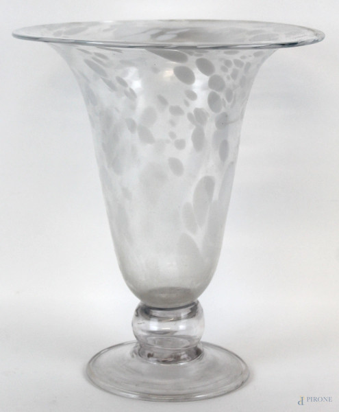 Vaso in vetro con bocca svasata e base circolare, altezza cm 41