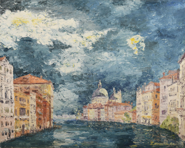 Venezia, olio su tela, firmato in basso a destra, cm 80x100, entro cornice