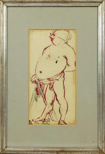 Giacomo Manz&#249; - Senza titolo - Nudo di uomo, Serigrafia su carta, cm 33.5x17, entro cornice, (difetti sulla carta)