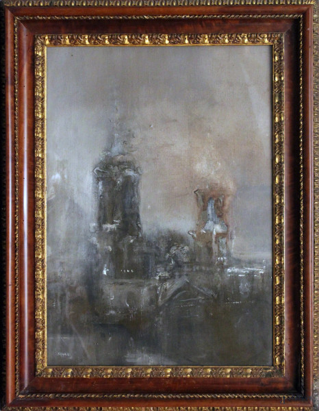 Osvaldo Piraccini - Cattedrale, olio su tela, cm. 70x48, entro cornice.