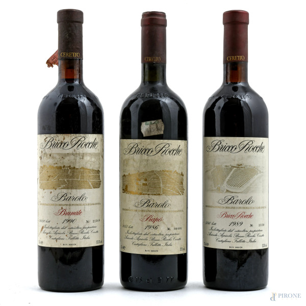 Lotto di tre bottiglie Barolo DOCG, Bricco Rocche