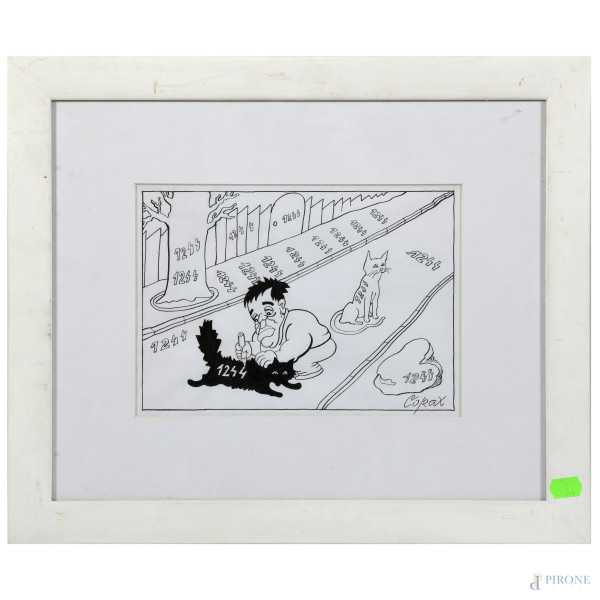 Lotto di tre vignette, XX secolo, inchiostro sun carta, misure massime cm 33x40,5 compreso passep...