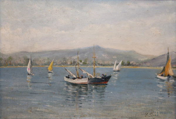 Silvio Poma - Scorcio di mare con barche