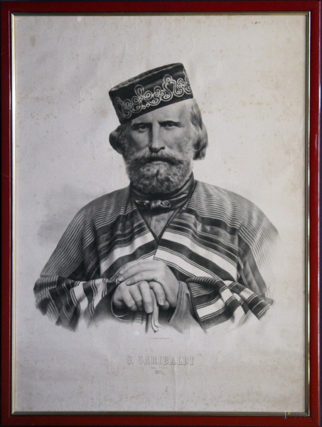Garibaldi, antica stampa, cm 93 x 68, entro cornice.