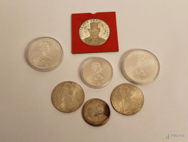 Lotto di sette monete diverse in argento.