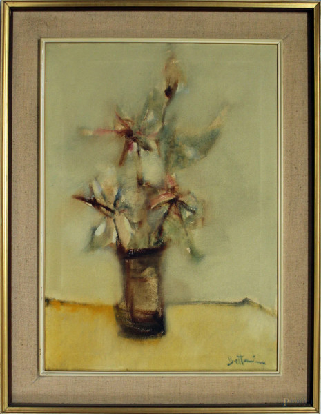 Lido Bettarini - Vaso con fiori, olio su tela, cm 70 x 50, entro cornice.