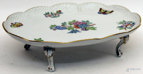 Centrotavola ovale in porcellana, a decoro floreale, Kerend, cm 8 x 31 x 25.