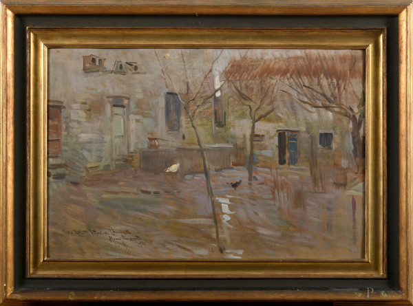 Amedeo Momo Simonetti (1874-1922), Esterno, olio su cartone, cm 40x60, firmato, dedicato e datato 