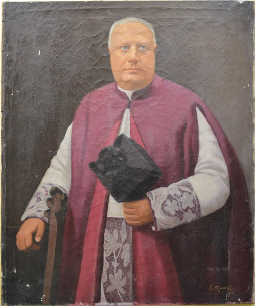 Ritratto di vescovo, dipinto dell'800 ad olio su tela, 70x85 cm.
