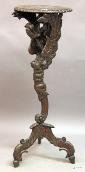 Gueridon in legno sorretto da drago, h. cm 99, XIX sec.