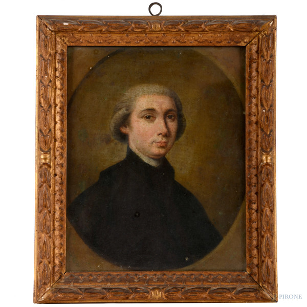 Ritratto virile, olio su tela, cm 29,5x24 entro cornice, XVIII-XIX secolo