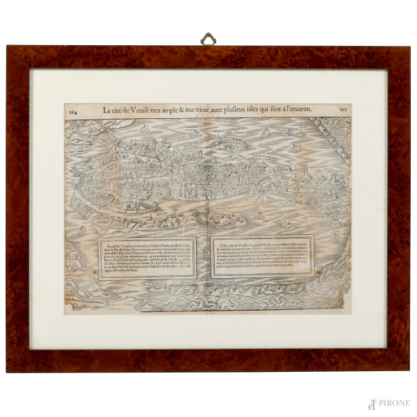 Veduta topografica della città di Venezia, XIX secolo,  cm 36x46 compreso passepartout, (segni di umidità, lacerazioni, piegature, difetti)