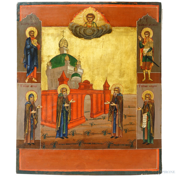 Icona raffigurante Santi Zosima e Savvatij, tempera su tavola, cm 31x26, Russia, XIX sescolo