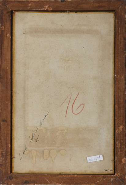 Lotto di 8 stampe con ritratti di artisti, XIX secolo, carta applicata su carta, cm totali 39x24,...