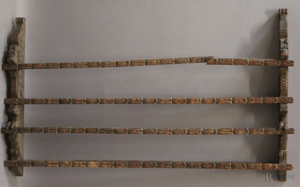 Mensola in legno intagliato, L.100x50 cm, XIX°sec.