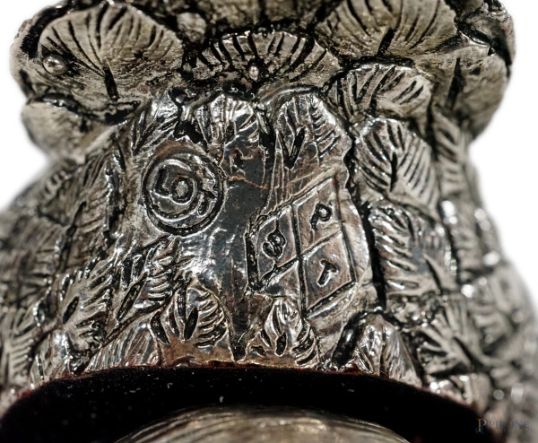 Coppia di anatre bagnate in argento, XX secolo, cm 9x17x7, entro scatola