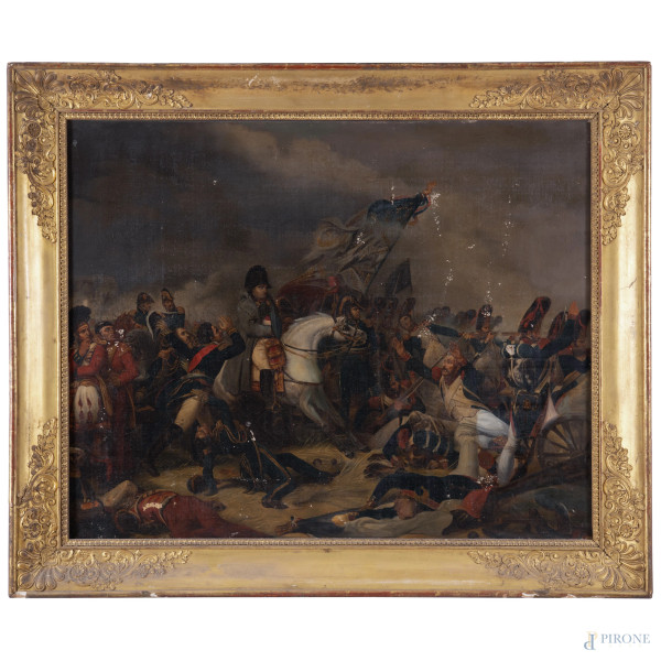 Napoleone sul campo di battaglia, XIX secolo, olio su tela, cm 81,5x101, (abrasioni della tela e cadute di colore)