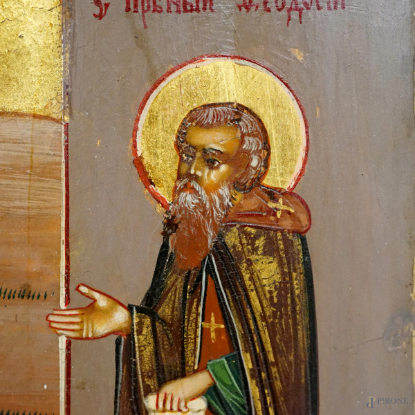 Icona raffigurante Santi Zosima e Savvatij, tempera su tavola, cm 31x26, Russia, XIX sescolo