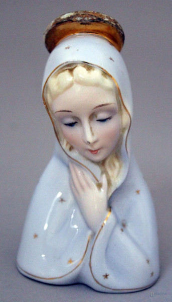 Madonnina in porcellana, marcata, altezza 12 cm, (difetti).