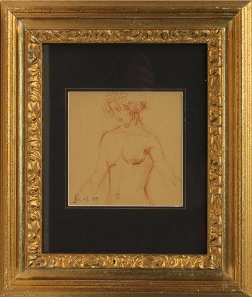 Torso di ragazzo, disegno su carta, cm 13x13, firmato Guidi &#39;49, entro cornice.