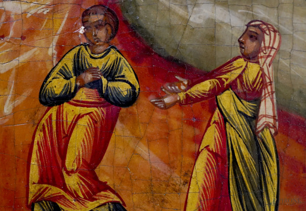 Icona russa, XIX secolo, tempera su tavola, cm 46x38,5