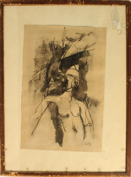 Aldo Carpi de' Resmini - Figura, disegno a tecnica mista, cm 40 x 26, entro cornice.