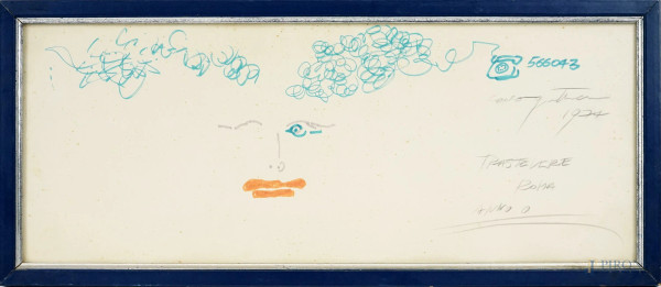 Carlo Quattrucci (1932-1980), senza titolo, matita e pennarelli su carta, cm 17x43, entro cornice