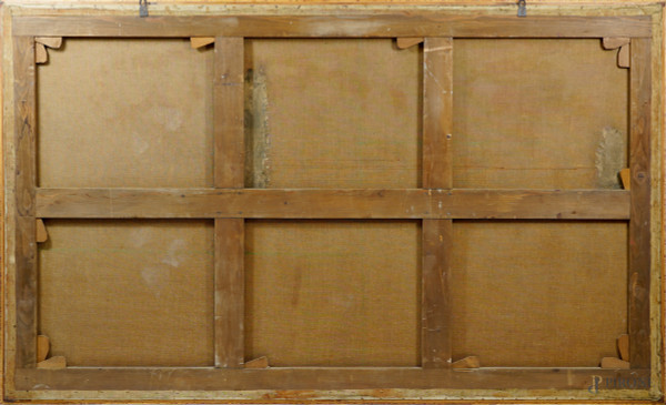 Nudo di donna adagiata su una dormeuse, inizi del XX secolo, olio su tela, cm 133,5x223,5 entro c...