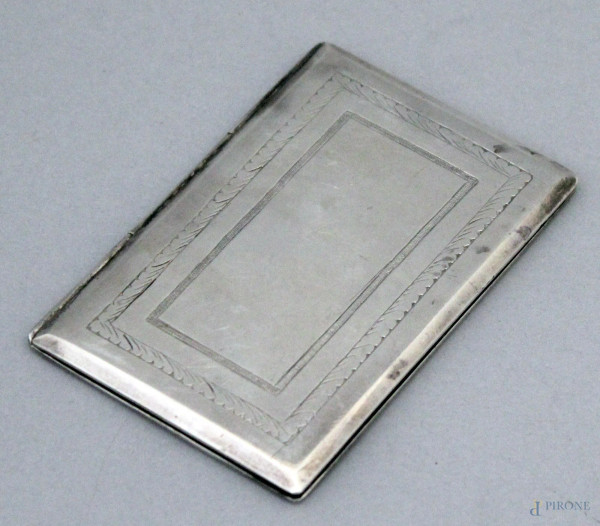 Portasigarette in argento niellato, Bolli fascio 11,5x7,5 cm, gr. 177.
