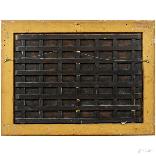 Pittore europeo del XVII secolo, Cueillette, olio su tavola, cm 73x104, entro cornice, (piccole c...