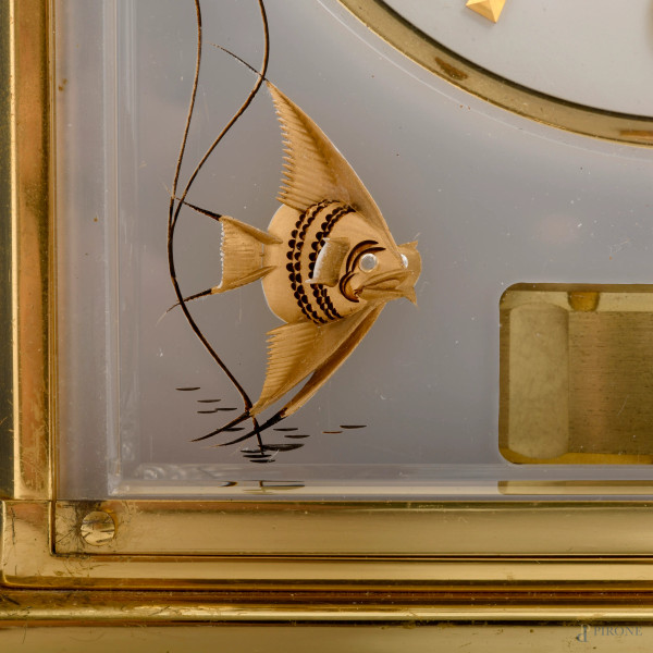 Orologio da scrivania Jaeger Le Coultre, Atmos-White Marina, in ottone dorato e pannellilucite co...