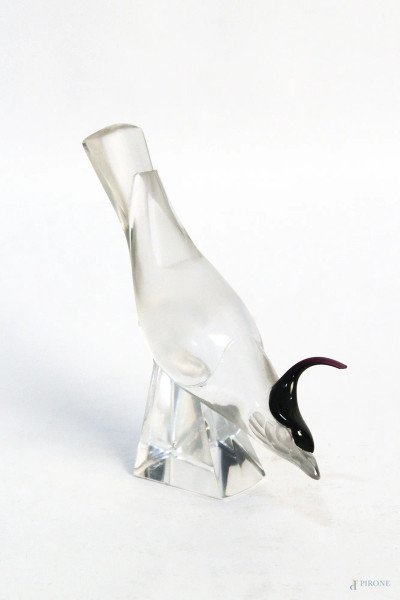 Volatile, scultura in vetro Lalique, h. 12xlung. 15 cm.