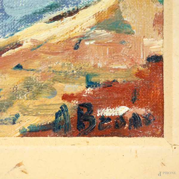 Talamone, olio su cartone telato, cm 18x13, firmato in basso a destra, entro cornice