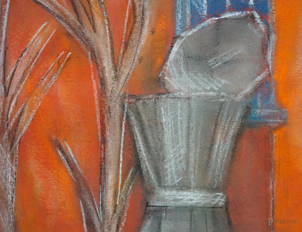 Natura morta, gessetti su carta, firmato in basso a destra, sec. XX, cm 49,5x40,5, entro cornice....