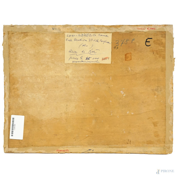 Arca di Noè, olio su compensato, firmato in basso a destra Brunello, cm 30x40