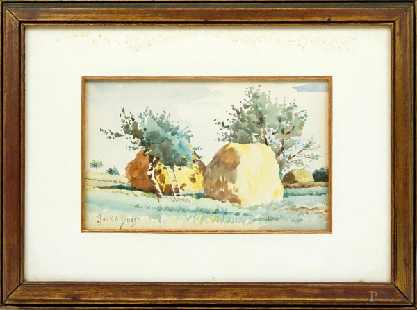 Candela consunta, olio su tela applicata su cartone entro altarino votivo in legno, inizio XX secolo,  [..]