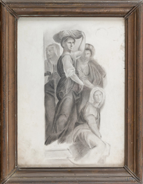 Studio di figure, XX secolo, matita su carta, cm 35x25, entro cornice, (segni di usura, difetti)
