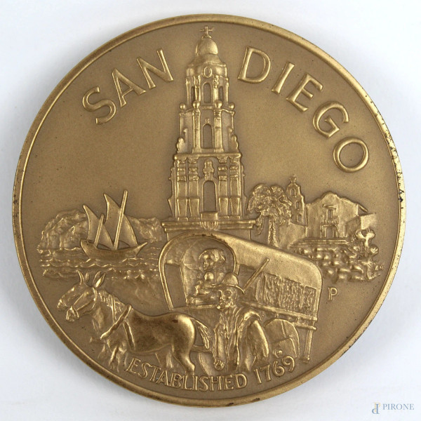 San Diego 200° Anniversario, medaglia in bronzo, 1968, diam. cm 7,5