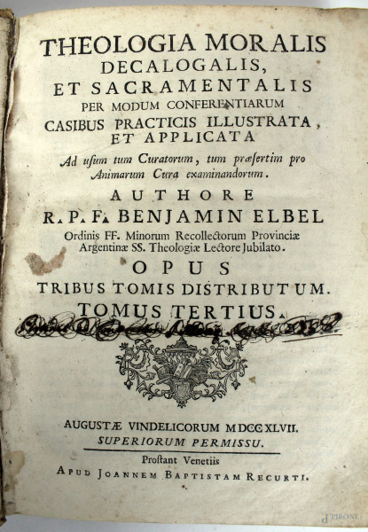 Theologia moralis, di Benjamin Elbel, Venezia, 1745