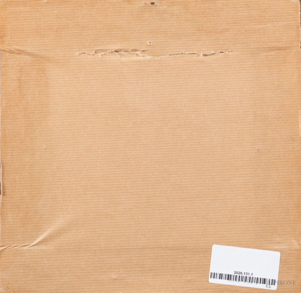 Sentiero con edicola, XIX secolo, olio su carta, cm 10,5x10,5, entro cornice, (ondulazioni e incr...