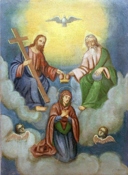Incoronazione della Vergine, olio su tela 64x46 cm, scuola Europa orientale. XVIII sec.