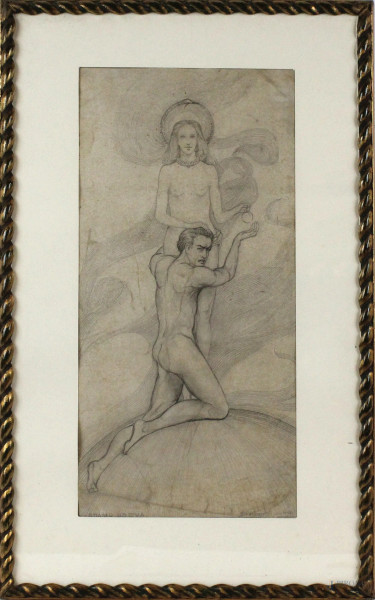 Gabriella Fabricotti - Adamo ed Eva, matita su carta, cm 41,5x20,5, entro cornice