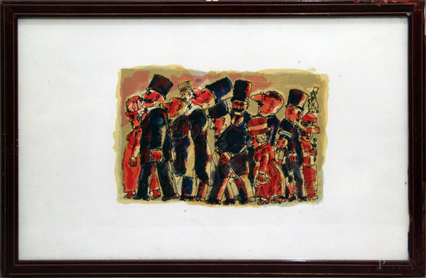 Borghese Franz - Figure, litografia 7/80, entro cornice, 26x18 cm