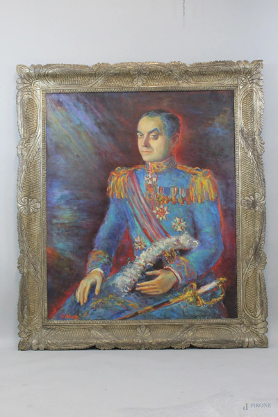 Giovanni Parlato - Ritratto di ufficiale, olio su tela, cm 120x100,5, entro cornice.
