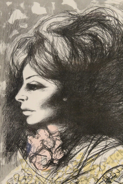 Volto di Sofia Loren, litografia a colori, cm 70 x 50, firmato, entro cornice.