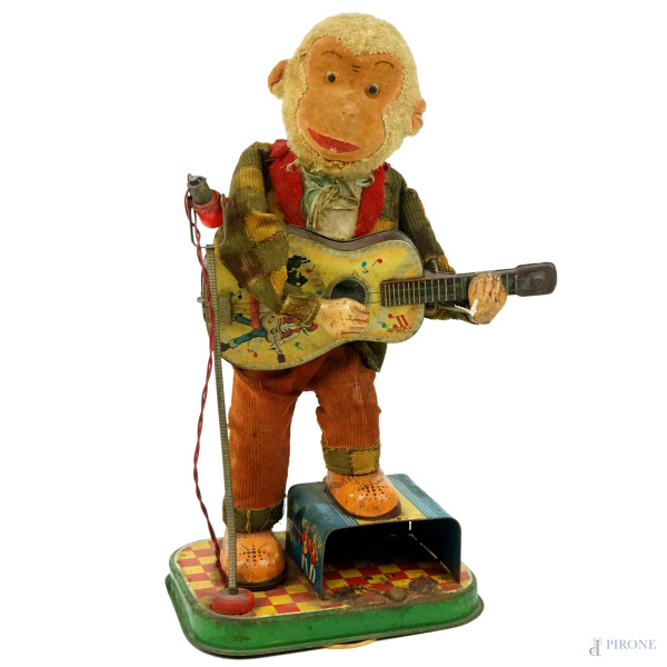 Scimmia rock 'n roll, giocattolo giapponese,  cm h 30, metà XX secolo, (difetti).